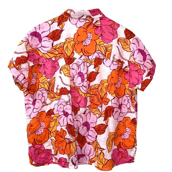 RACHEL ROY 100% Linen Blouse Women's M Button Down Floral Colorful Summer Beach - Picture 5 of 8
